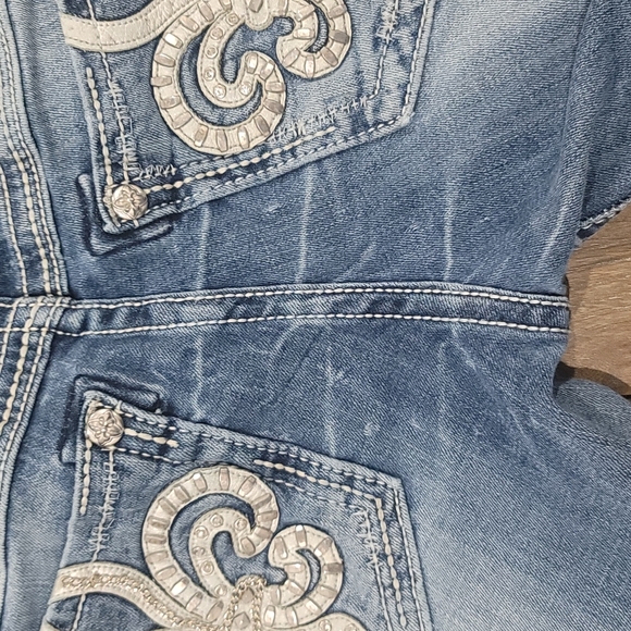 Miss Me Blue Straight Leg Jeans with Silver Embellishments - Picture 16 of 16